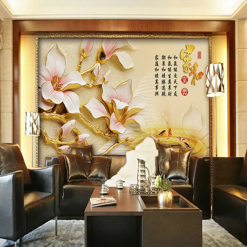 Customized wallpaper mural Chinese style 3D natural scenery with Magnolia embossed behind sofa as background in living room
Customized wallpaper mural Chinese style 3D natural scenery with Magnolia embossed behind sofa as background in living room
