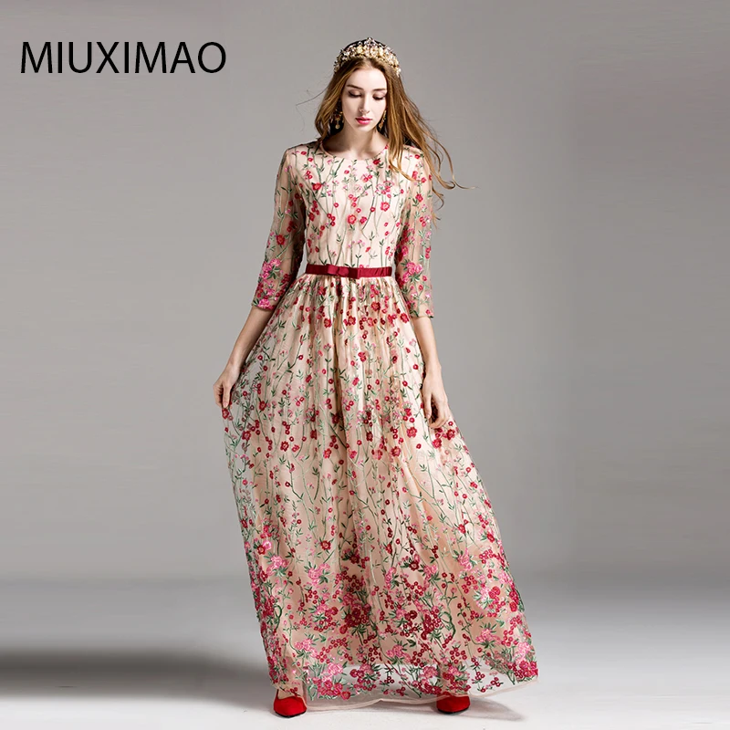 MIUXIMAOHigh Quality New 2019 Autumn Runway Maxi Dress Women's 3/4 Sleeve Elegant Floral Flower Sequin Embroidery Long Dress
MIUXIMAOHigh Quality New 2019 Autumn Runway Maxi Dress Women's 3/4 Sleeve Elegant Floral Flower Sequin Embroidery Long Dress