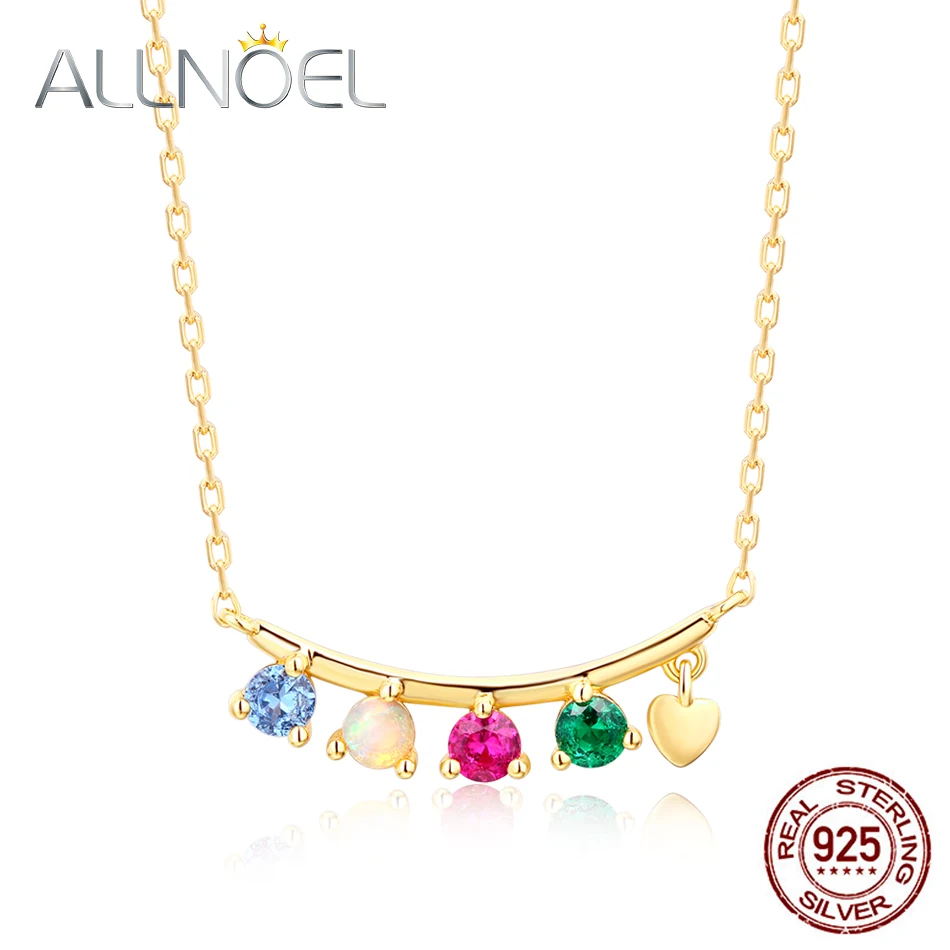 

ALLNOEL Gemstone Necklace Genuine 925 Sterling Silver Multi Gems Opal Ruby Zircon Blue Spinel Women's Necklaces Wedding Jewelry