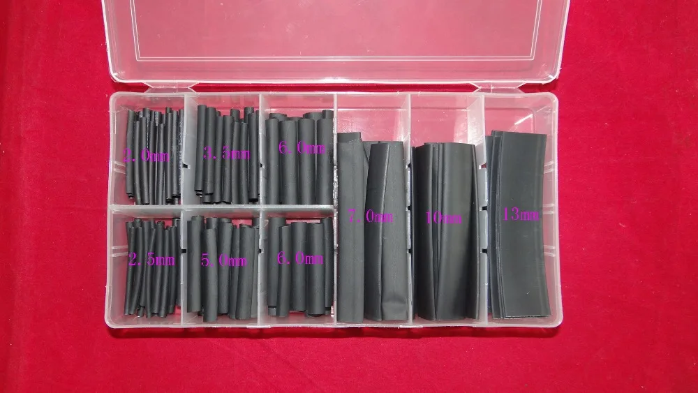 147PCS heat shrink tubing assortment 8 size 1 color in one box shrink ration 2:1 for wire cable insulating sleeves
147PCS heat shrink tubing assortment 8 size 1 color in one box shrink ration 2:1 for wire cable insulating sleeves