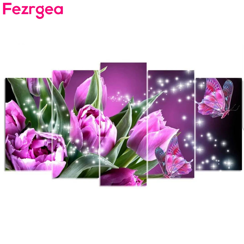 Fezrgea 5D DIY 5pc Diamond Painting Colorful Butterfly Purple Tulip Diamond Embroidery Full Round Drill mosaic Multi-picture
Fezrgea 5D DIY 5pc Diamond Painting Colorful Butterfly Purple Tulip Diamond Embroidery Full Round Drill mosaic Multi-picture