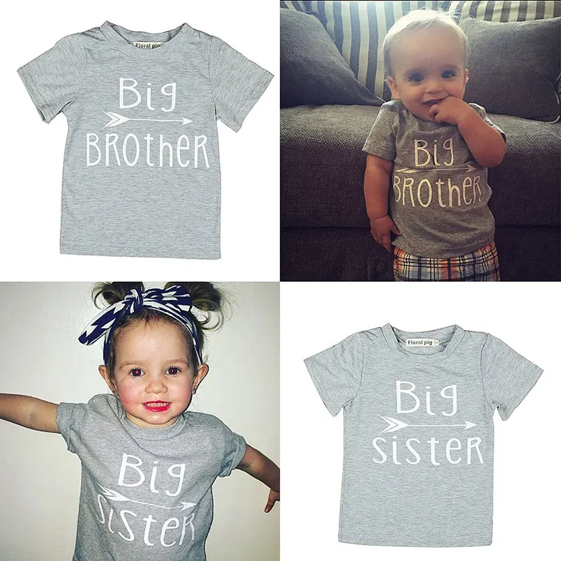 Boy Girl Baby T-shirt Clothing Short Sleeve Tops Print BIG Brother SISTER Round Neck Cotton Summer Clothes T-Shirt Play Mats | Игрушки и