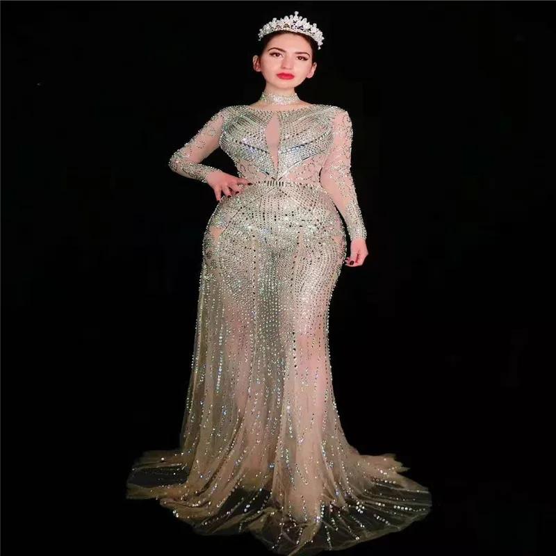 D55 Female sexy evening long dresses female Mesh Full diamond long bag hip skirt party show dance costumes stage wears clothes
D55 Female sexy evening long dresses female Mesh Full diamond long bag hip skirt party show dance costumes stage wears clothes