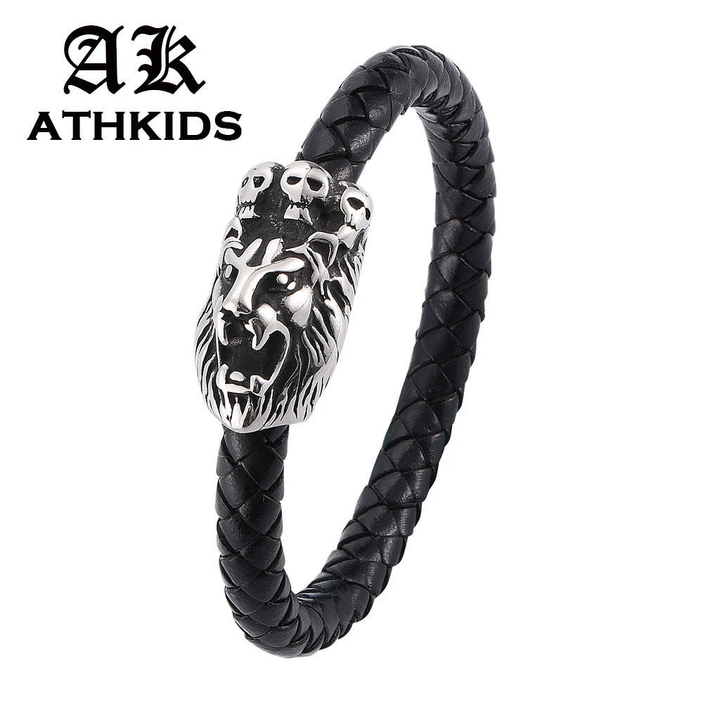 Fashion Male Bracelet Genuine Leather Bracelet lion Stainless Steel Magnetic Clasps Men Wrist Band Gifts Accessories PD0071
Fashion Male Bracelet Genuine Leather Bracelet lion Stainless Steel Magnetic Clasps Men Wrist Band Gifts Accessories PD0071