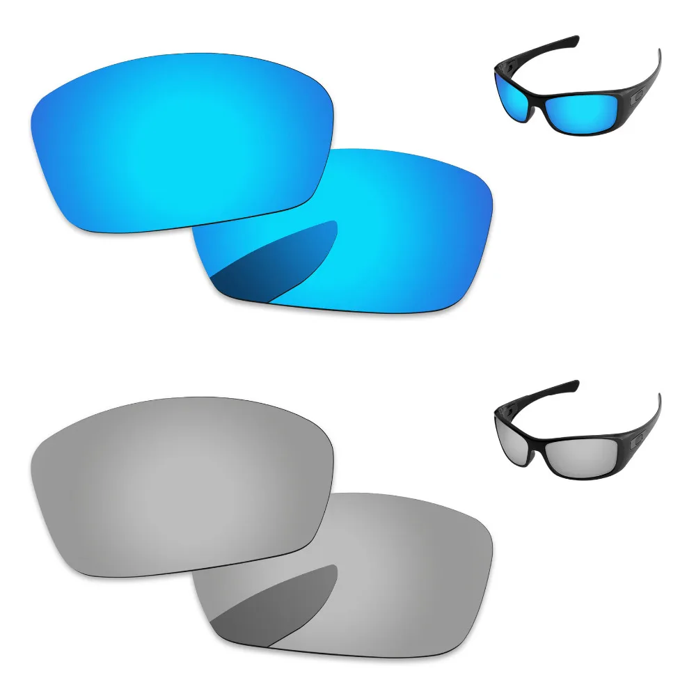 

Хромированные серебристые и голубые 2 пары зеркальные поляризованные Сменные линзы для солнцезащитных очков Hijinx 100% UVA & UVB защита