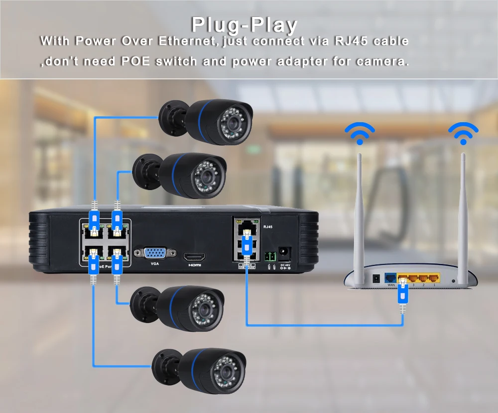 Hamrolte POE NVR Camera System 13V 4CH POE NVR 1080P 2.8mm Wide Angle POE Camera POE NVR Kit Plug-Play Motion Detection Xmeye
Hamrolte POE NVR Camera System 13V 4CH POE NVR 1080P 2.8mm Wide Angle POE Camera POE NVR Kit Plug-Play Motion Detection Xmeye