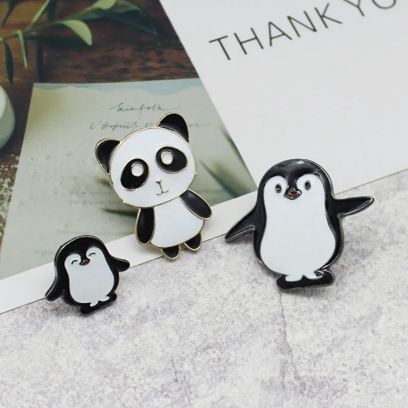 Брошь в виде мультяшных животных милая эмалированная брошь панды и пингвина для