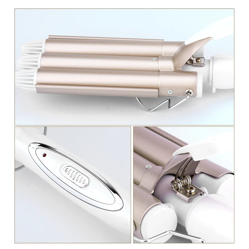 Professional 3 Barrels Big Wave Electric Hair Curlers Rollers Three pipe joint Ceramic Triple Barrel Hair Curling Iron Glove
Professional 3 Barrels Big Wave Electric Hair Curlers Rollers Three pipe joint Ceramic Triple Barrel Hair Curling Iron Glove