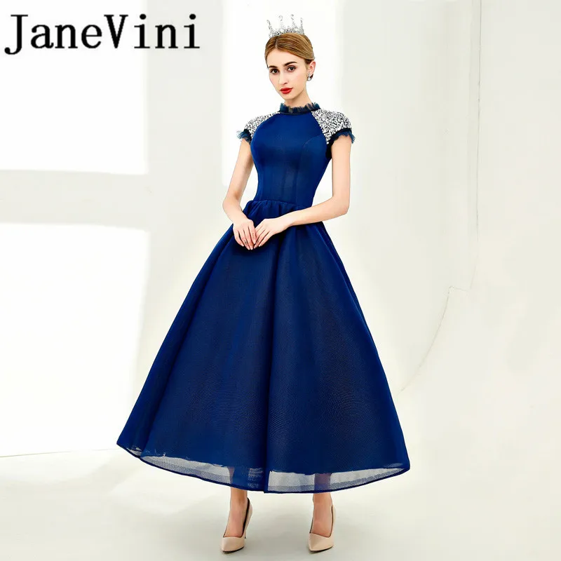 

JaneVini 2020 Sequins Long Bridesmaid Dresses A-Line High Neck Ankle-Length Plus Size Prom Party Dress Vestidos Dama De Honra