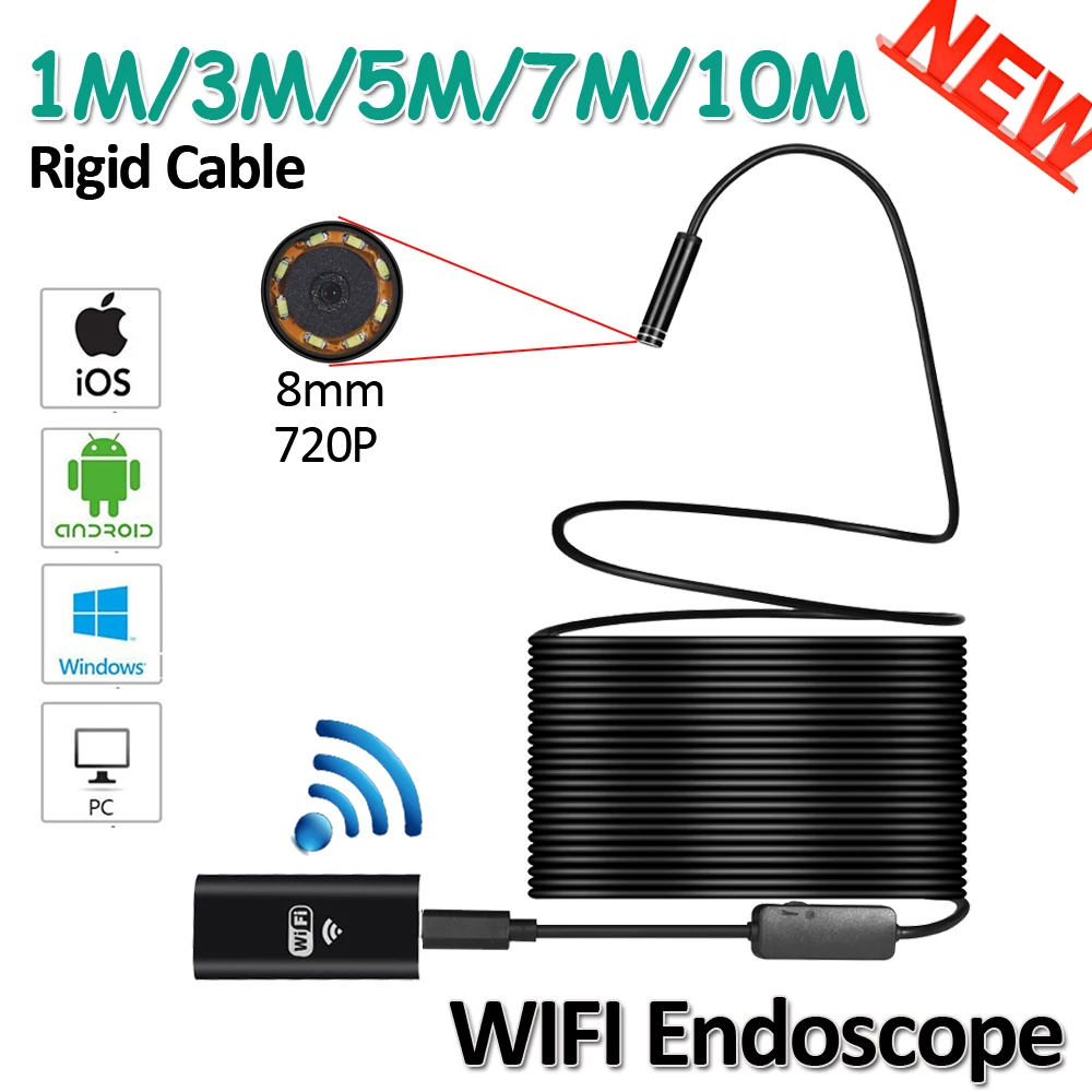 8LED WIFI Endoscope Camera 10M 7M 5M 3M 1M Snake USB Flexible HardWire 2MP 720P Iphone Android IOS PC Endoscope Camera 8mm Lens
8LED WIFI Endoscope Camera 10M 7M 5M 3M 1M Snake USB Flexible HardWire 2MP 720P Iphone Android IOS PC Endoscope Camera 8mm Lens