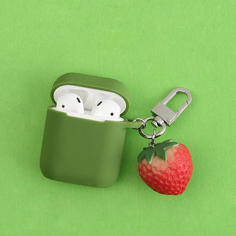 Чехол для Apple AirPods силиконовый чехол наушников Sweet клубника зеленый аксессуары