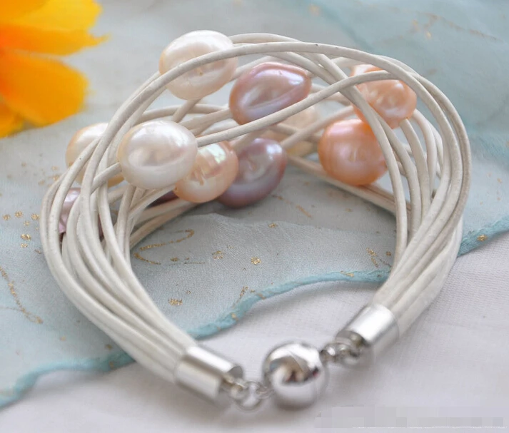 z5936 15strands 13mm white pink lavender rice pearl white leather bracelet 8inch @^Noble style Natural Fine jewe FREE SHIPPING
z5936 15strands 13mm white pink lavender rice pearl white leather bracelet 8inch @^Noble style Natural Fine jewe FREE SHIPPING