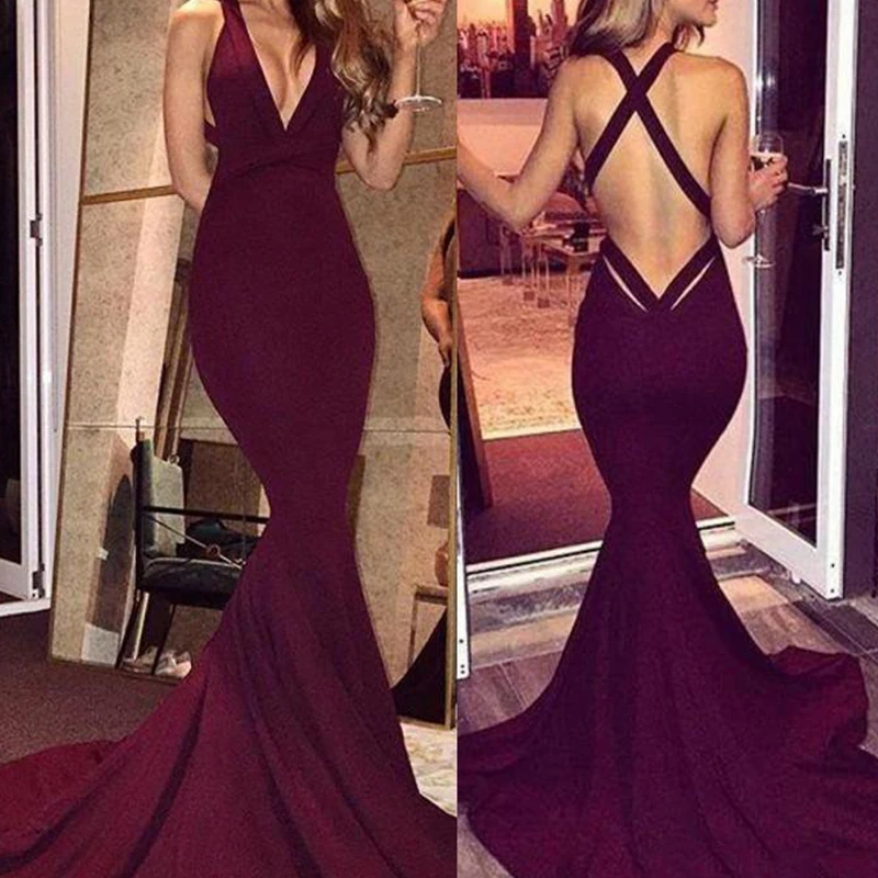 New Burgundy Sleeveless Mermaid Prom Dresses Sexy Backless Sweep Train 2021 Party Dresses Evening Gowns Cheap
New Burgundy Sleeveless Mermaid Prom Dresses Sexy Backless Sweep Train 2021 Party Dresses Evening Gowns Cheap