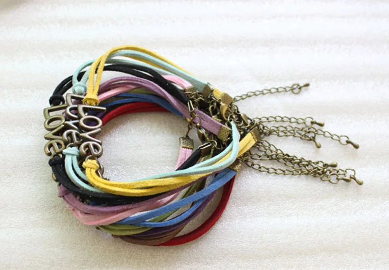 20 шт. разноцветные бархатные состаренная бронза браслеты Love Link #23529|bracelet antique|antique