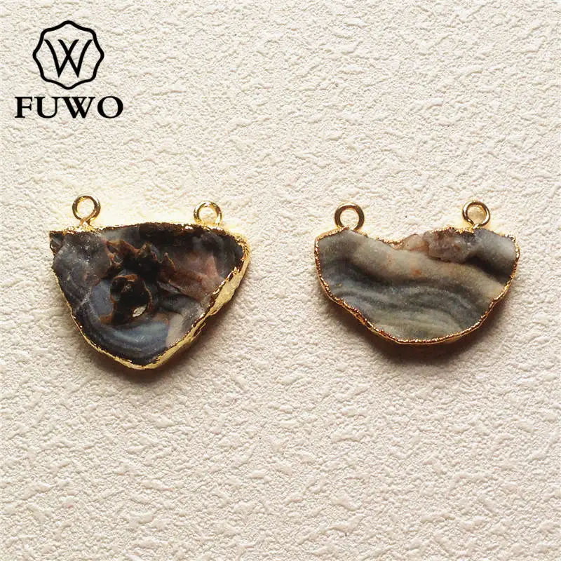 

FUWO Natural Galaxy Quartz Pendant 24k Gold Electroplate Edge Rough Sun Agates Double Bails Druzy Stone Jewelry Wholesale PD133