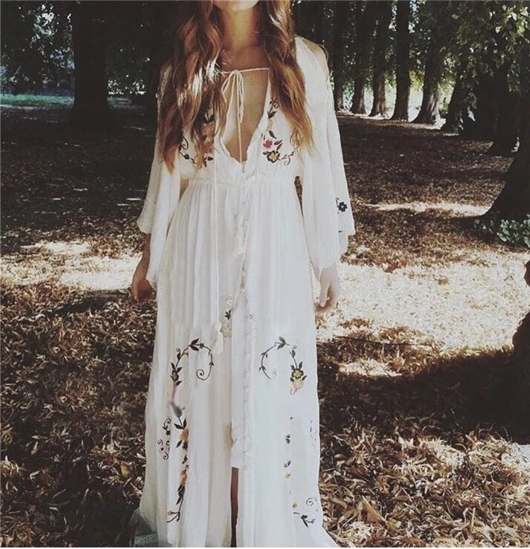 women high-end vestidos elegant vintage bohemian runway beach party Boho sexy V-neck embroidery loose maxi long Cotton dress
women high-end vestidos elegant vintage bohemian runway beach party Boho sexy V-neck embroidery loose maxi long Cotton dress