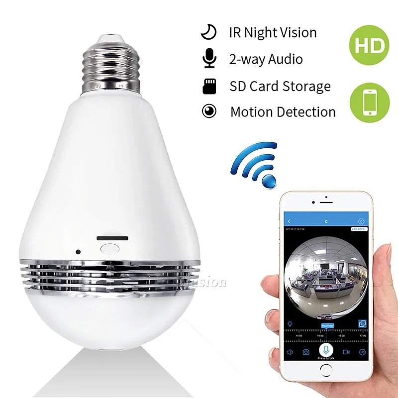 960P Wireless Fisheye 360 Panoramic Home Micro Cam Bulb Wifi Mini Lamp Camera Video Surveillance Security Infrared IP Camcorder
960P Wireless Fisheye 360 Panoramic Home Micro Cam Bulb Wifi Mini Lamp Camera Video Surveillance Security Infrared IP Camcorder