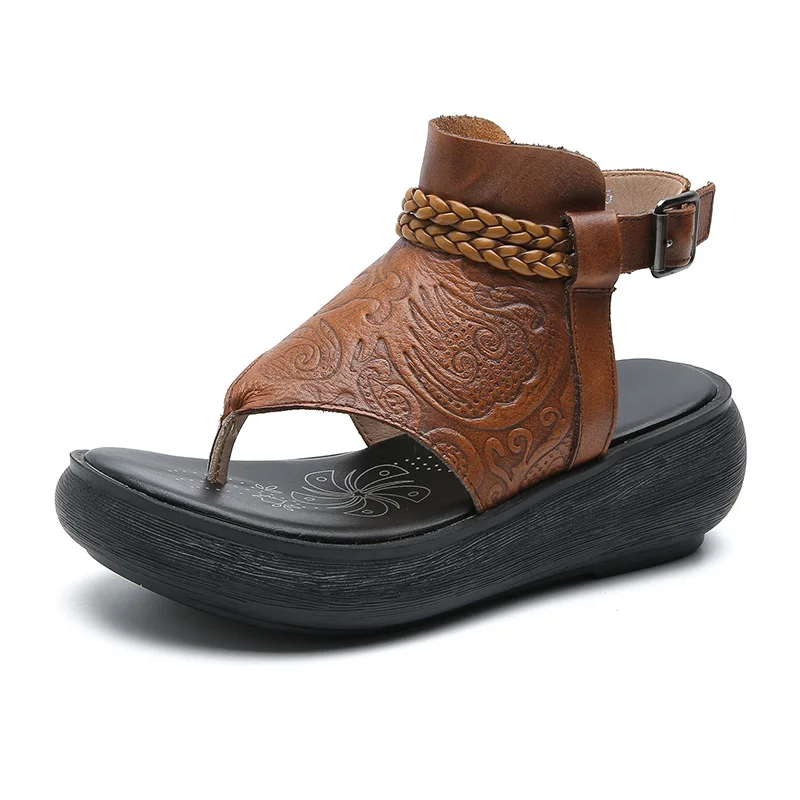 2022 Summer Slippers Genuine Leather Sandals for Women Retro Roman Style Women Thick Bottom Slope Sandal Beach Shoes
2022 Summer Slippers Genuine Leather Sandals for Women Retro Roman Style Women Thick Bottom Slope Sandal Beach Shoes