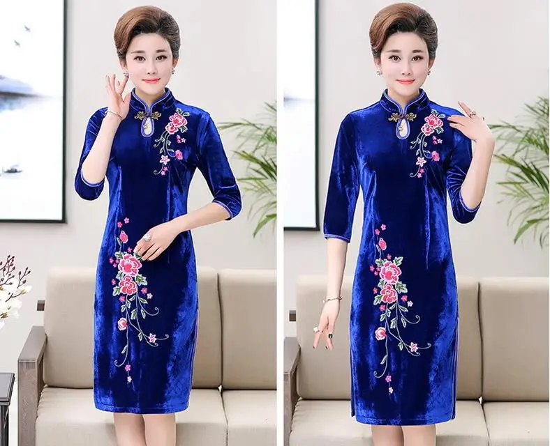 Cheongsam Spring and Autumn Women's Gold Velvet National Style Large Size Embroidered Disc Button Dress
Cheongsam Spring and Autumn Women's Gold Velvet National Style Large Size Embroidered Disc Button Dress