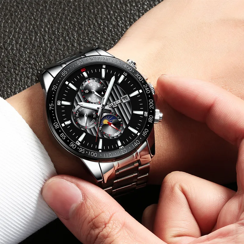 Three Dial Calendar Display Mechanical Watch Stainless Steel Men Automatic Wrist Watch Top Brand Luxury Military Sport Men Clock
Three Dial Calendar Display Mechanical Watch Stainless Steel Men Automatic Wrist Watch Top Brand Luxury Military Sport Men Clock