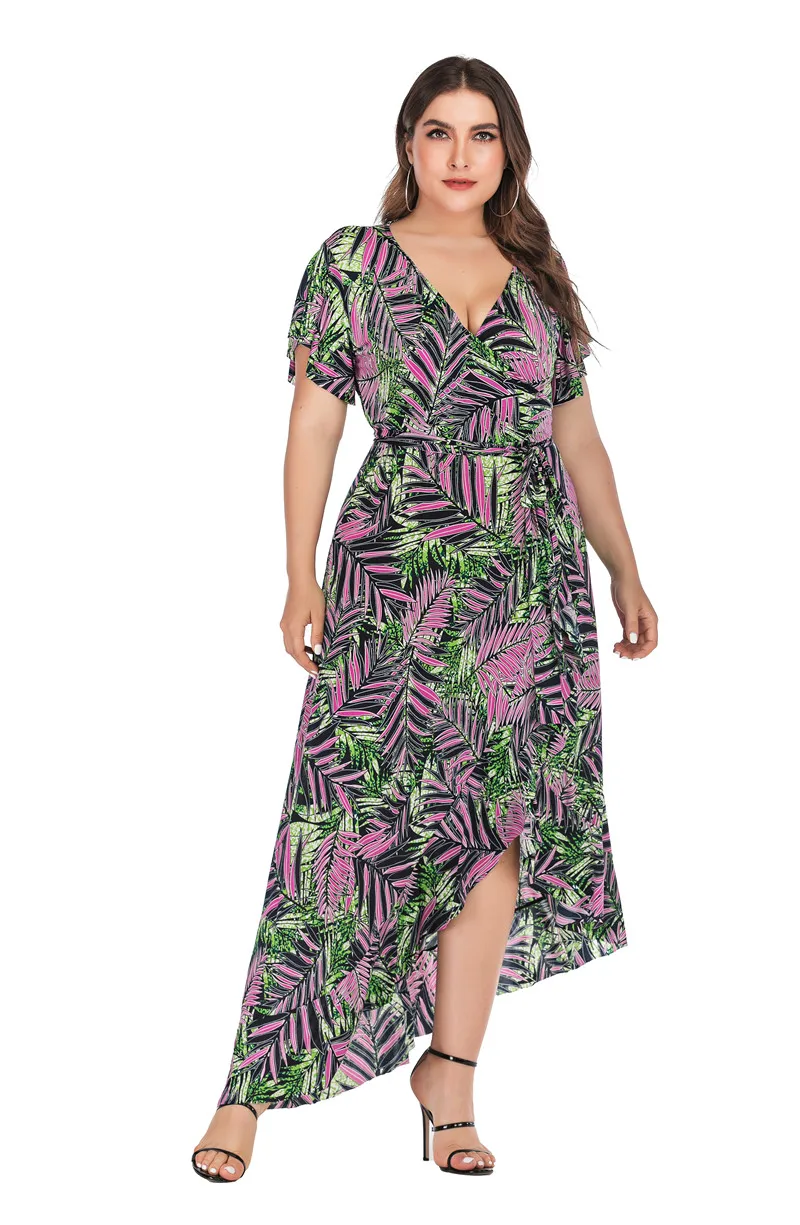 Summer African Style Plus Size Dress Designer Irregular Deep V Floral Print Leaf Pattern Instagram Hot Sell Dresses Femme Robe
Summer African Style Plus Size Dress Designer Irregular Deep V Floral Print Leaf Pattern Instagram Hot Sell Dresses Femme Robe