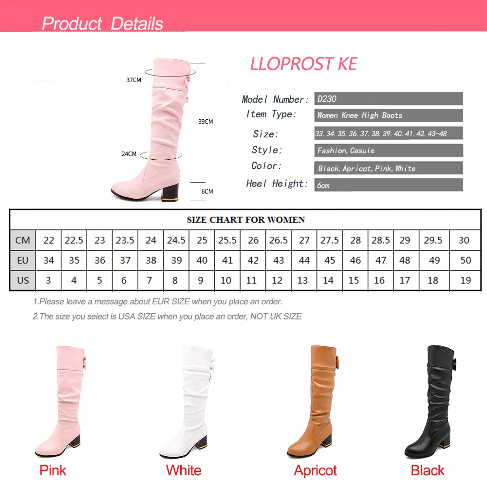 Lloprost ke Women Thick Heel Knee High Boots Pleated Bowtie Platform Female Shoes Fashion Autumn Winter Botas Size 33-48 D230
Lloprost ke Women Thick Heel Knee High Boots Pleated Bowtie Platform Female Shoes Fashion Autumn Winter Botas Size 33-48 D230