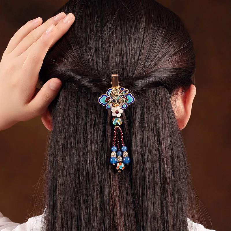 Ancient Cloisonne Enamel Barrettes Garnet Pendant Hair Clip Class A blue agate Hairpin Hair Accessory Chinese Ethnic Headwear
Ancient Cloisonne Enamel Barrettes Garnet Pendant Hair Clip Class A blue agate Hairpin Hair Accessory Chinese Ethnic Headwear