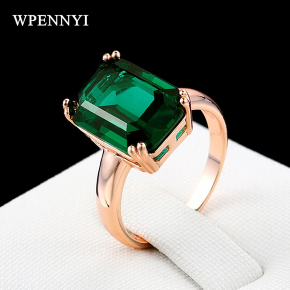 Trendsetter Style Party Ring Rose Gold Color Rectangle Green Zirconia Crystal Woman Finger Rings Wholesale Christmas Gifts | Украшения и