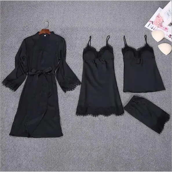 Fdfklak Sleepwear 2018 Summer Sleep Wear 4 Pcs Pyjamas Women Pijama Sexy Lingerie Femme Silk Pajamas Home Clothes M-XXL Q1122
Fdfklak Sleepwear 2018 Summer Sleep Wear 4 Pcs Pyjamas Women Pijama Sexy Lingerie Femme Silk Pajamas Home Clothes M-XXL Q1122