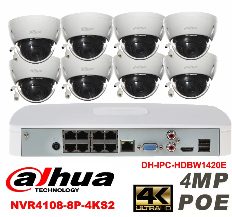 

Dahua original 8CH 4MP H2.64 DH-IPC-HDBW1420E 8pcs Dome IP CCTV security camera POE DAHUA DHI-NVR4108-8P-4KS2 Network camera kit