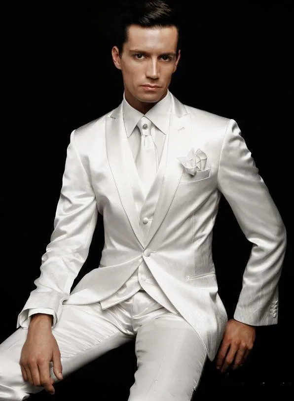

Slim Fit Custom Made Groom Tuxedos Peak Lapel Best man Suit Ivory Groomsman/Bridegroom Wedding/Prom Suits (Jacket+Pants+Tie+Vest