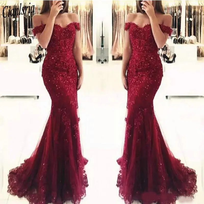 Burgundy Lace Mermaid Prom Dresses Appliques Off the shoulder Beaded Sequins Long Prom Gowns Evening Dresses
Burgundy Lace Mermaid Prom Dresses Appliques Off the shoulder Beaded Sequins Long Prom Gowns Evening Dresses