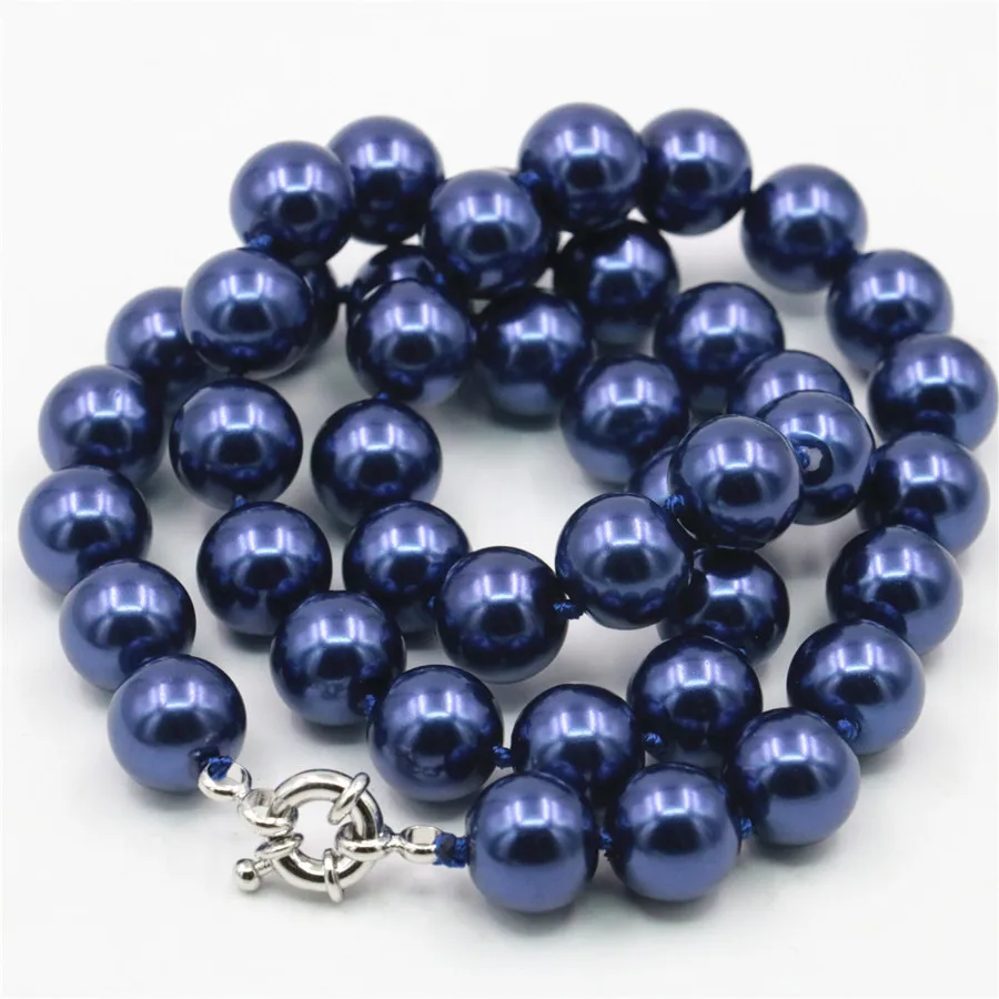 Очаровательное модное ожерелье с синим жемчугом 10 мм ракушками для женщин и