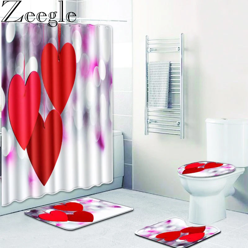 Romantic Bathroom Bath Mat Shower Curtains Anti Slip Bath Floor Mat Toilet Seat Cover Kit Washable Curtain Kit Bathroom Carpet
Romantic Bathroom Bath Mat Shower Curtains Anti Slip Bath Floor Mat Toilet Seat Cover Kit Washable Curtain Kit Bathroom Carpet