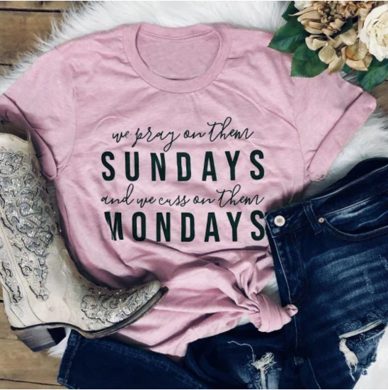 Pray on Sundays, Cuss on Mondays Graphic T-shirt women fashion funny slogan tees grunge tumblr cotton tops Christian art tshirt
Pray on Sundays, Cuss on Mondays Graphic T-shirt women fashion funny slogan tees grunge tumblr cotton tops Christian art tshirt