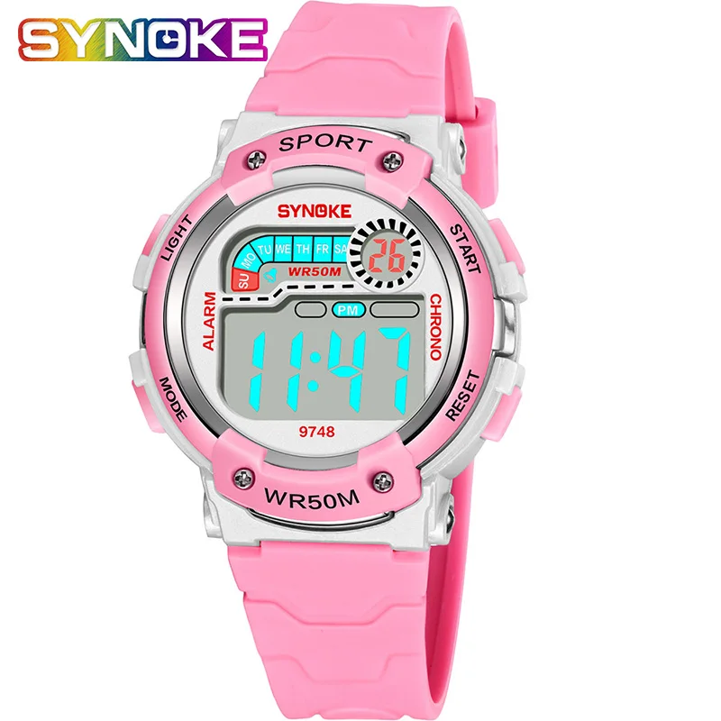 Часы Synoke детские цифровые модные водонепроницаемые с силиконовым ремешком для