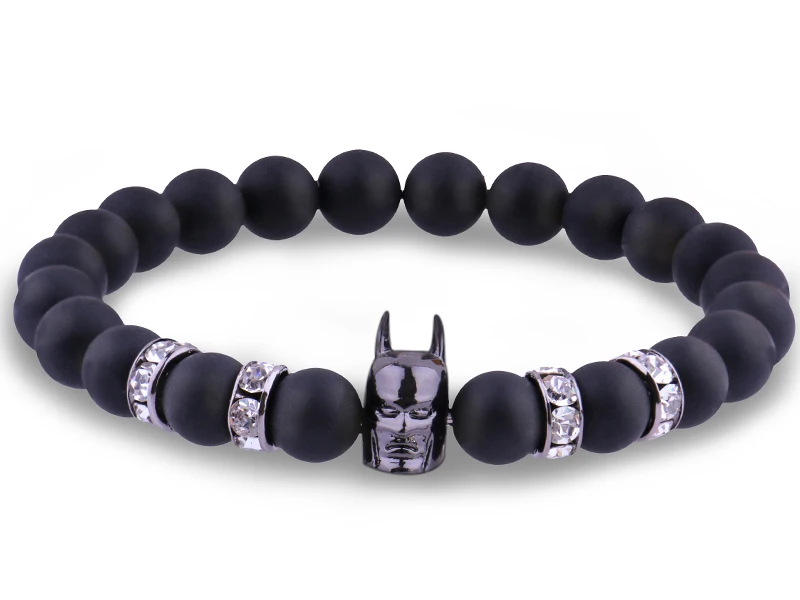 New Arrival Batman Super Hero Men Bracelet Black Lava Volcanic Stone Zircon Elasticity Punk Rock Charm Bracelets Bangle for | Украшения и