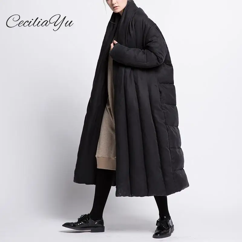 Ceciliayu 2018 длинный большой стеганый свободный толстый пуховик плащ пальто для