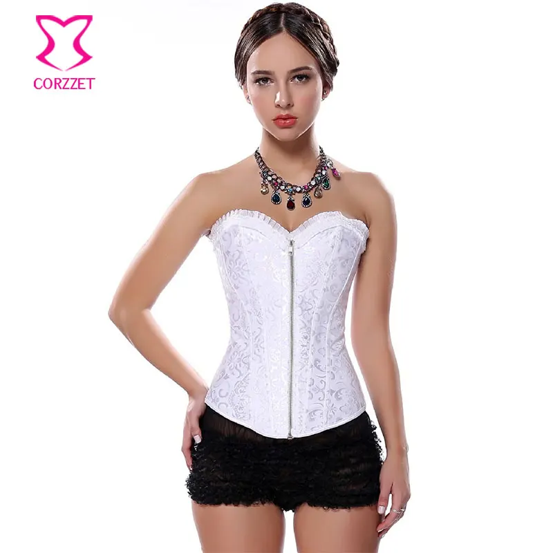 White Corset Zipper Bustier Top Steel Boned Waist Trainer Corsets and Bustiers Corpetes E Espartilhos Sexy Bridal Lingerie
White Corset Zipper Bustier Top Steel Boned Waist Trainer Corsets and Bustiers Corpetes E Espartilhos Sexy Bridal Lingerie