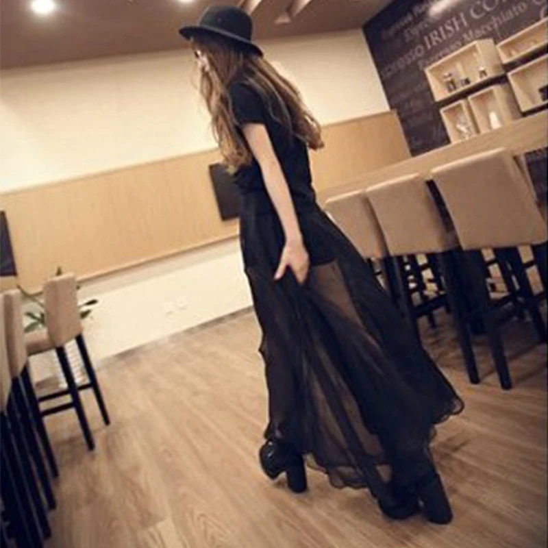 Fashion Summer Women Skirts Female Gothic Party Long Skirt Girl Black Slit Chiffon Sexy See-Through Mesh Patchwork Skirts Ladies
Fashion Summer Women Skirts Female Gothic Party Long Skirt Girl Black Slit Chiffon Sexy See-Through Mesh Patchwork Skirts Ladies
