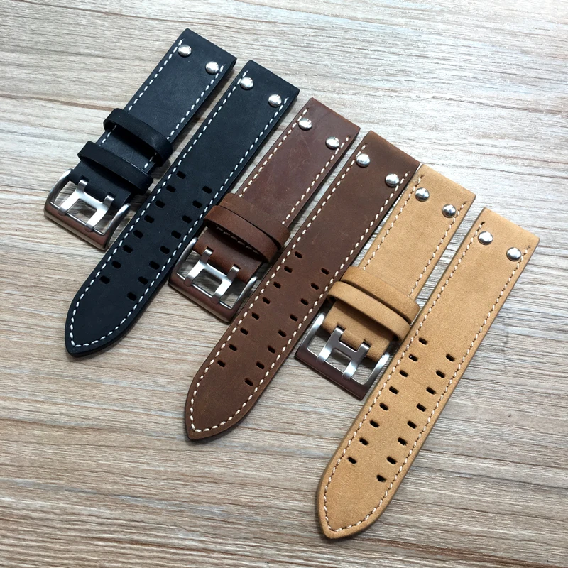 22mm Mate Brown Black Khaki Calf Leather Strap for Hamilton Watchband Mens Rivet Military Pilot Seiko bracelet U-boat Oris Belt
22mm Mate Brown Black Khaki Calf Leather Strap for Hamilton Watchband Mens Rivet Military Pilot Seiko bracelet U-boat Oris Belt