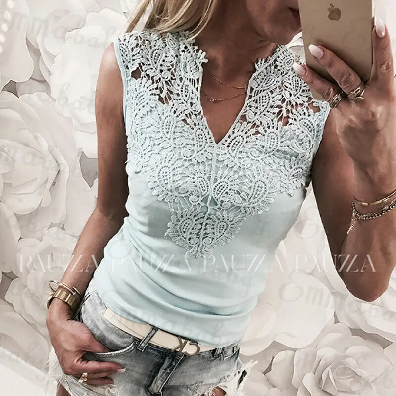 2019 New Stylish Women's Summer Lace Blouse Casual Tank Vest Top Sleeveless Tops Regular Solid V Neck Patchwork Shirts Hot
2019 New Stylish Women's Summer Lace Blouse Casual Tank Vest Top Sleeveless Tops Regular Solid V Neck Patchwork Shirts Hot