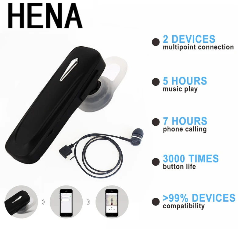 Хена Hands-free Беспроводной Bluetooth наушники гарнитуры с микрофоном Бесплатная