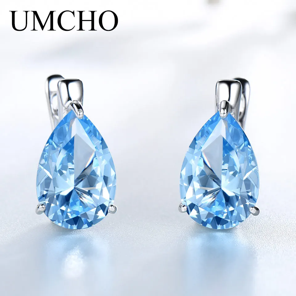 Серьги-клипсы женские из серебра 100% пробы с голубым топазом | Украшения и