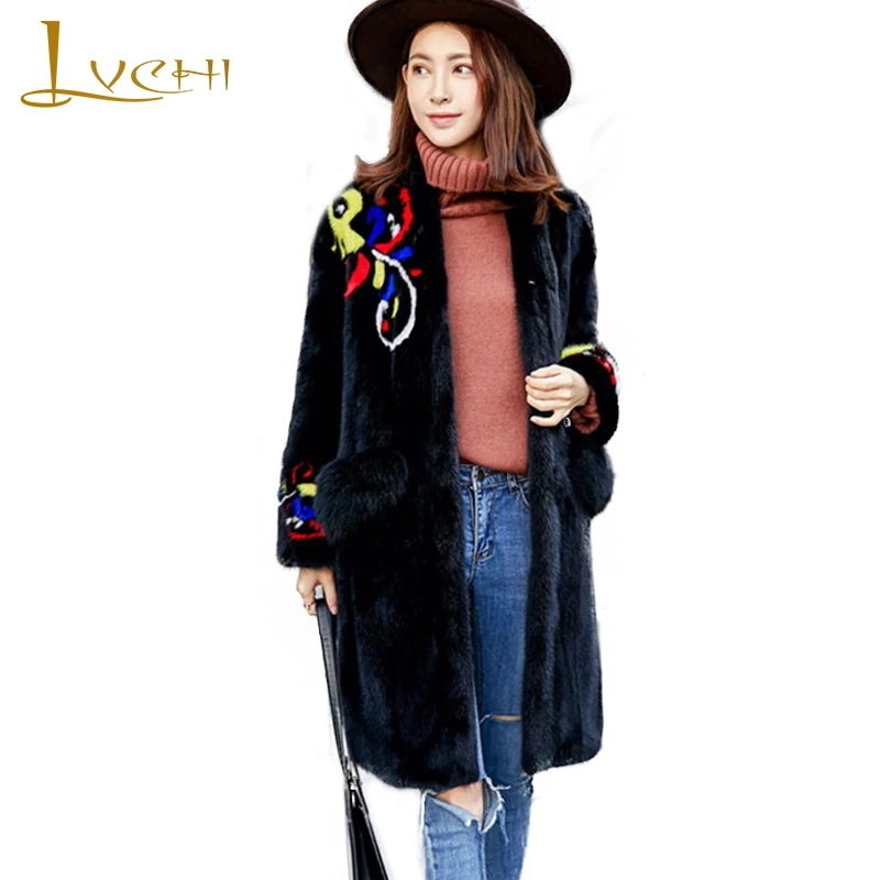 LVCHI Winter 2019 Import Real Mink Fur Coats Natural Print Flower Mink Fur Coat Women's V-Neck Medium Pocket Causal Fur Coats
LVCHI Winter 2019 Import Real Mink Fur Coats Natural Print Flower Mink Fur Coat Women's V-Neck Medium Pocket Causal Fur Coats
