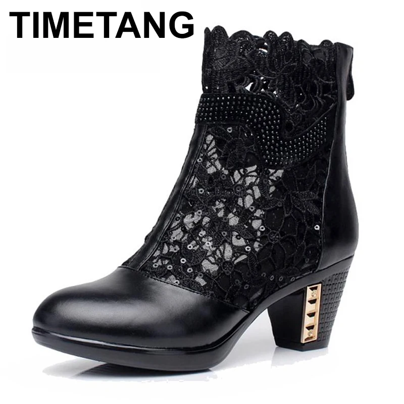 TIMETANG Spring and autumn Thick Mid Heel Genuine Leather Lace Cut Out Summer Women Fashion Sandals Ankle Boots
TIMETANG Spring and autumn Thick Mid Heel Genuine Leather Lace Cut Out Summer Women Fashion Sandals Ankle Boots