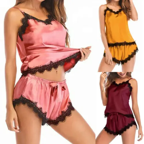 Women Satin Lace Sleepwear Babydoll Lingerie Pyjamas Set V-neck Fashion Suit 2019 New Arrival
Women Satin Lace Sleepwear Babydoll Lingerie Pyjamas Set V-neck Fashion Suit 2019 New Arrival