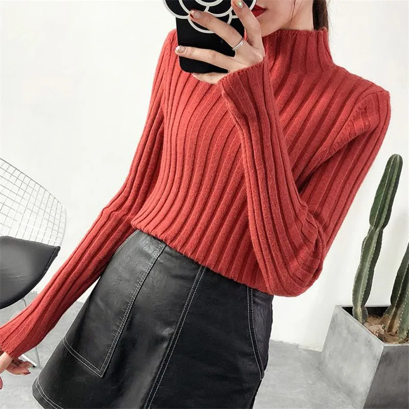 

Half Tutleneck Sweater Women Korean Basic Autumn Winter New Thick Long Sleeve Slim Pullover Tops Warm Knitwear Pull Femme CM893