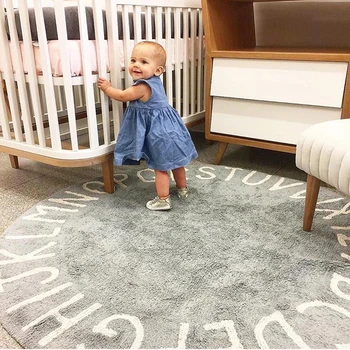 Letters Rug Round Cotton Mat Soft Pink Gray Pet Game Play Area Living Room Carpet Kids Bedroom Decor Photography Accessories