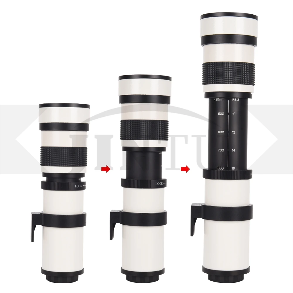 Белый зум-объектив JINTU 420-800 мм F/8 MF + набор для очистки 3 в 1 CANON 650D 800D 77D 450D 750D 90D 80D 550D